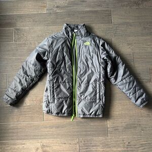The North Face Kids Puffer Jacket in Gray with Neon Green